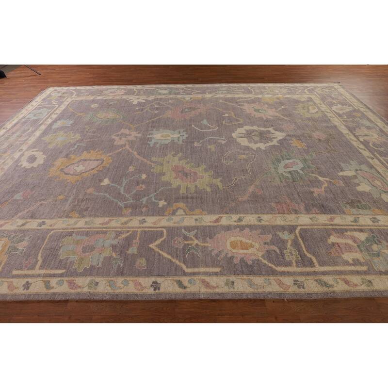 All-Over Gray Oushak Vegetable Dye Large Area Rug Handmade Wool Carpet - 10'0" x 13'9"