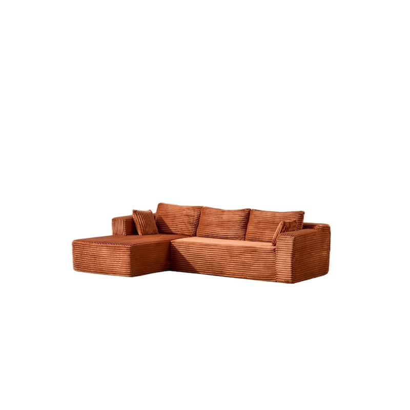 Modular L Shaped Sectional Sofa with Chaise Lounge, Corduroy Upholstered Boneless Sleeper Sofa, Compression Sofa with Deep Seat