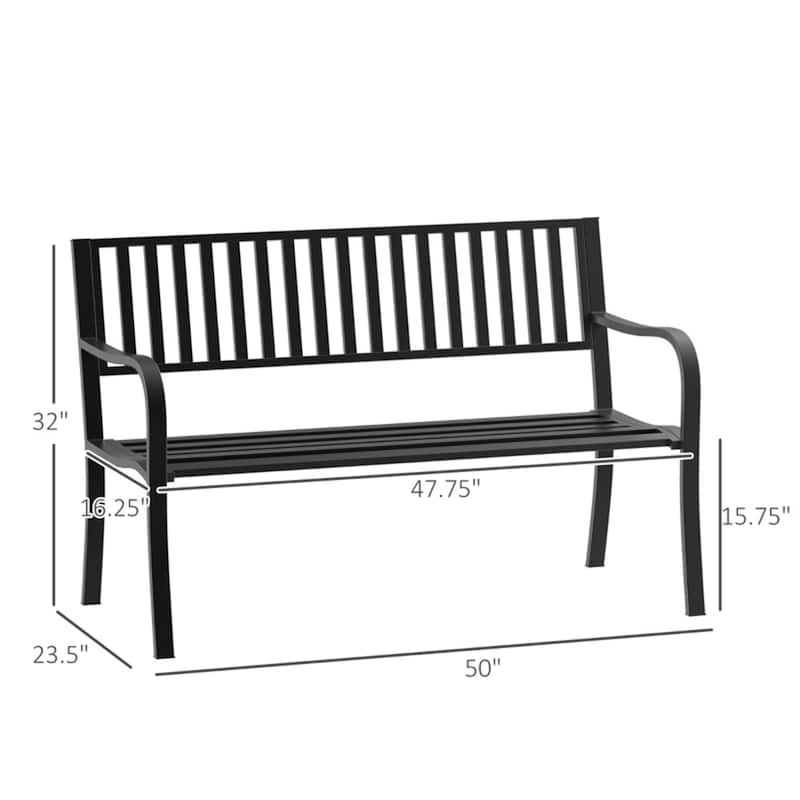 Outdoor Steel Garden Bench with Armrest and Backrest Weather Resistant Patio Seat for Yard Porch and Park
