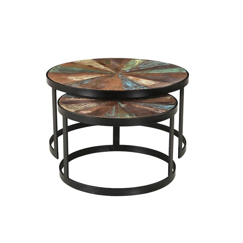 Delian Round coffee table with black legs- Set of 2 - 33"x33"