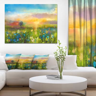 Designart "Sunset Meadow Landscape" Canvas Print