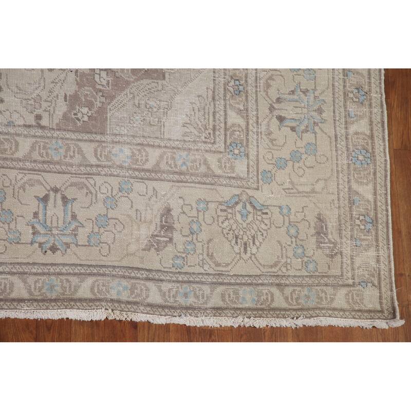 Distressed Traditional Tabriz Persian Vintage Rug Handmade Wool Carpet - 9'7" x 12'4"