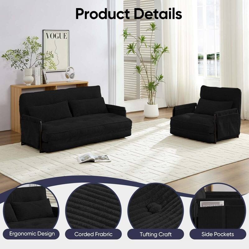 Mixoy Muti-Functional Folding Floor Sofa Bed,Lazy Sofa with Pillows,6 Position Adjustable Backrest-2+1