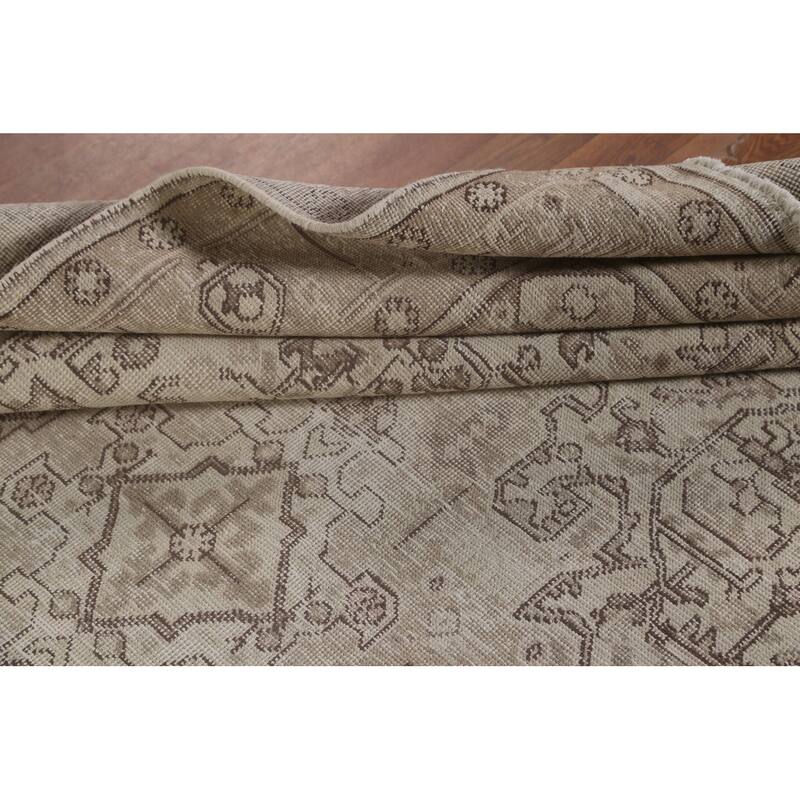 Distressed Geometric Tabriz Persian Antique Rug Handmade Wool Carpet - 6'4"x 9'5"
