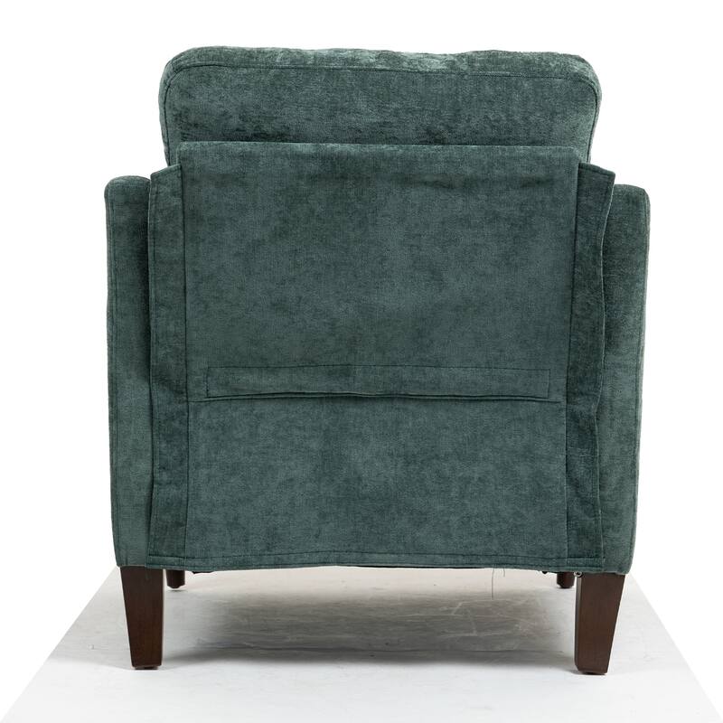 Chenille Accent Armchair, Upholstered Lounge Chair with USB Port, Single Sofa Chair with Wooden Legs & Side Storage