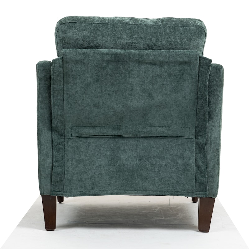 Chenille Accent Chair with USB Port, Ergonomic Upholstered Armchair, Lounge Reading Chair with Side Pocket & Wooden Legs