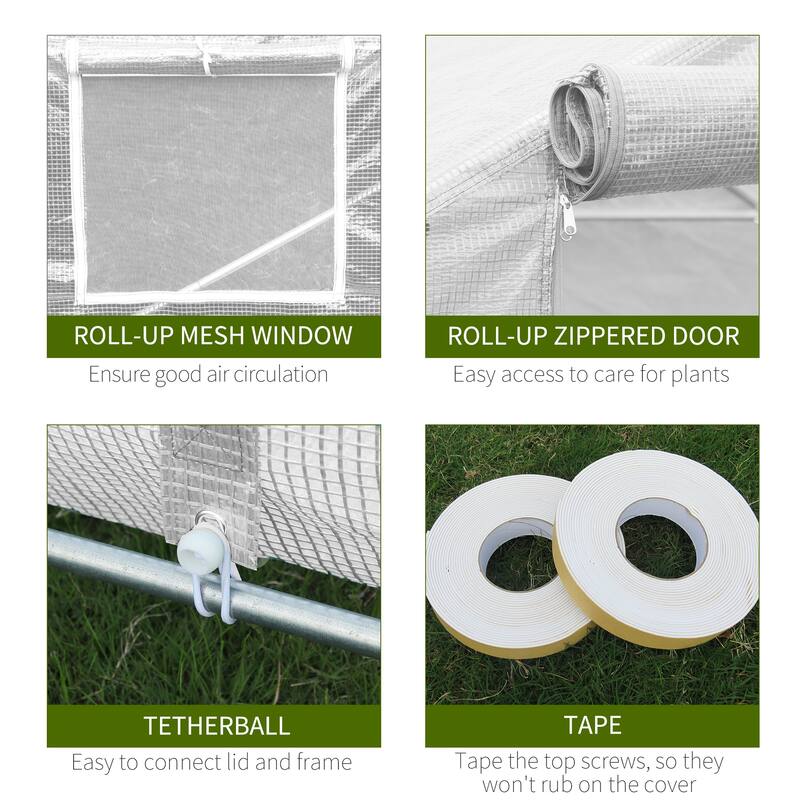 20x10x7ft Walk-in Greenhouse with Mesh Door & Windows, Galvanized Steel Frame, PE Cover for Plant Protection