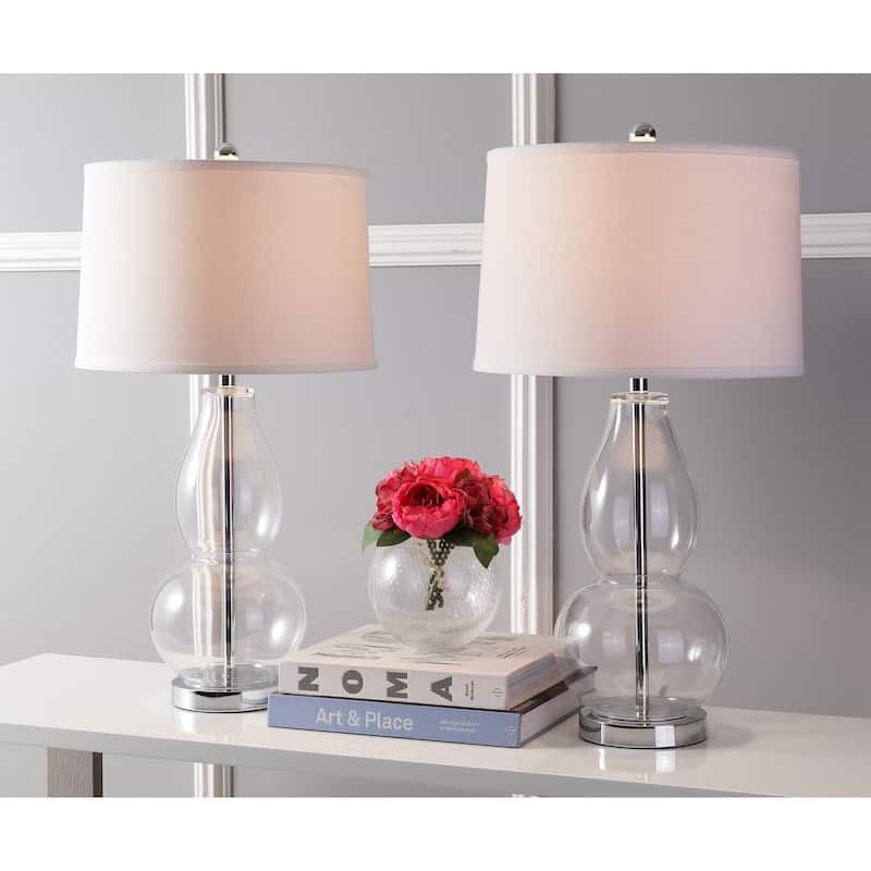 SAFAVIEH Lighting Larissa 28.5 Inch Clear Crackle Double Gourd Lamp (Set of 2)