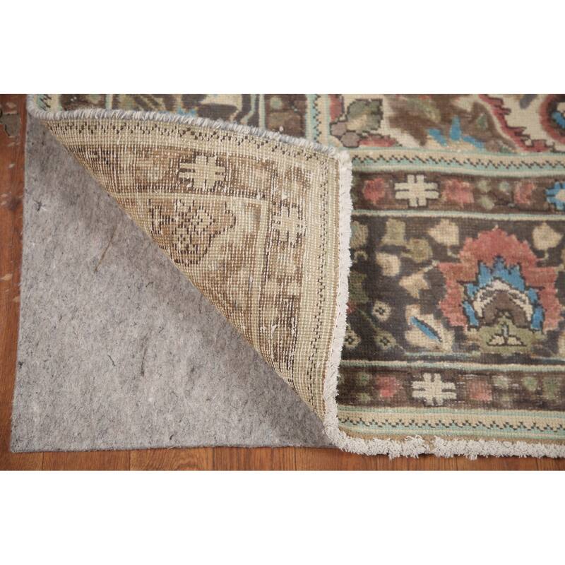 Hand Knotted Oriental 100% Wool Carpet Traditional Floral Green Tabriz Area Rug - 9' 5'' X 6' 4''
