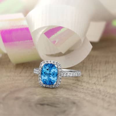 Auriya 1 7/8ct Cushion-cut Swiss Blue Topaz and Halo Diamond Engagement Ring 3/8ctw 14k Gold