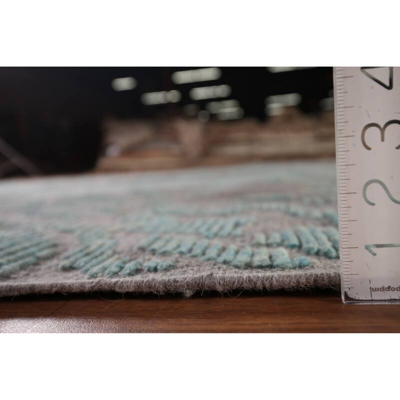 All-Over Grey Blue Moroccan Abstract Area Rug Hand-Knotted Wool Carpet - 9'0"x 12'1"