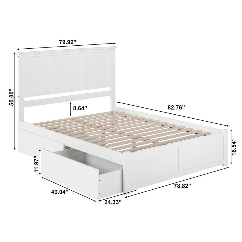 Madison King Platform Bed with Footboard and 2 Drawers in White