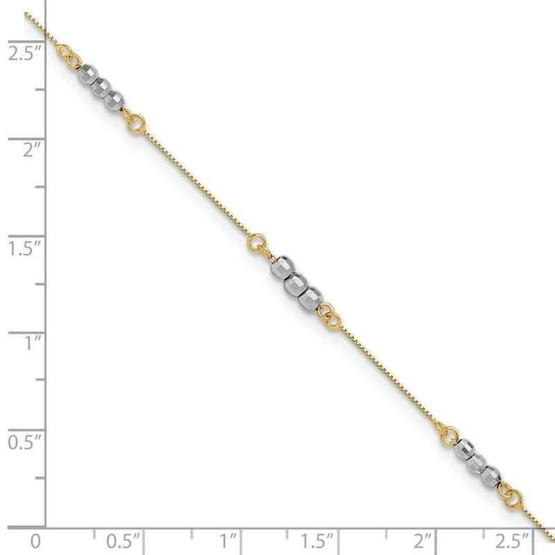 Curata 14k Two tone Gold 7.25" 3mm Mirror Beaded Bracelet