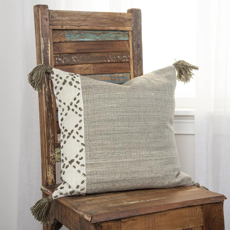 Color Block Poly Woven Pillow Cover - Ivory / Taupe