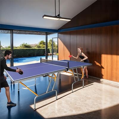 8ft Mid-Size Table Tennis Table Foldable& Portable Ping Pong Table Set