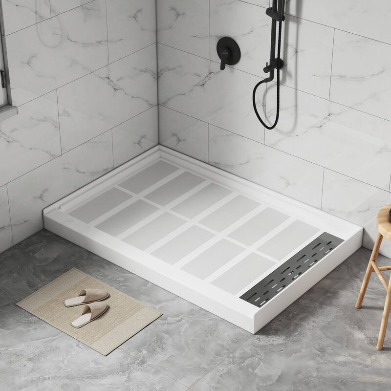 SMC Alcove Single Threshold Shower Pan Base, S/S Drain Cover Included, cUPC Certified, Slip-Resistant