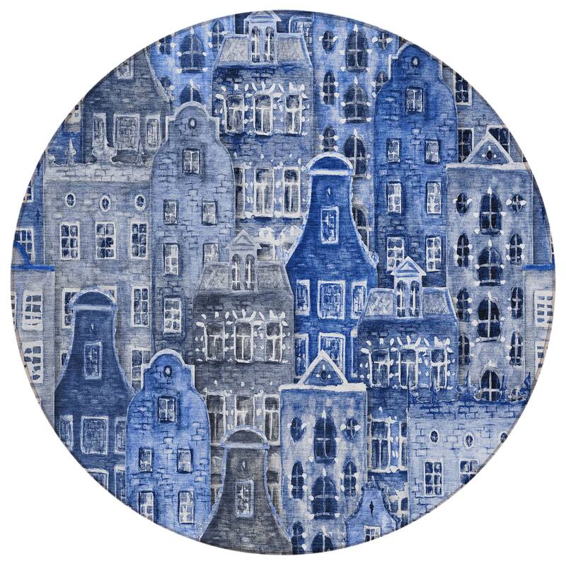 HomeRoots Village Houses Transitional Rectangle Outdoor Rug