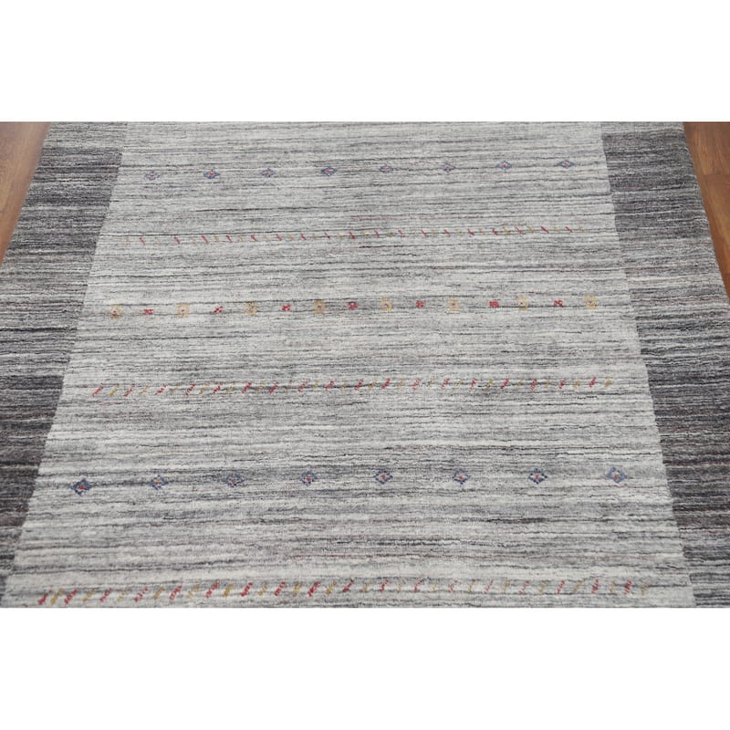 Hand Knotted Oriental 100% Wool Carpet Tribal Tribal Greys & Charcoal Gabbeh Area Rug - 7' 7'' X 5' 6''