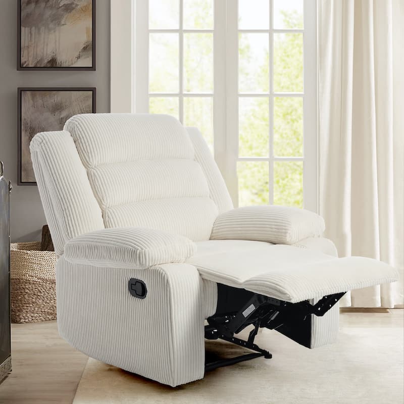 Overstuffed Cotton Corduroy Manual Pushback Recliner with Wide Armrest - Beige Corduroy/1-Piece