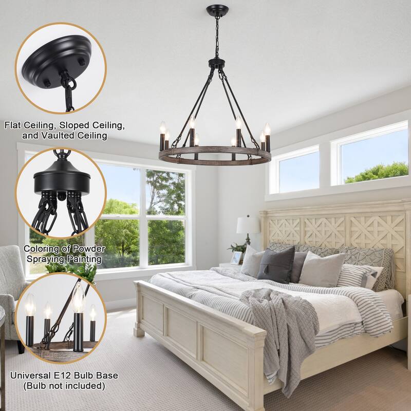8-Light Candlestick Wagon Wheel Chandelier Linear Chandelier Lighting for Kitchen Island