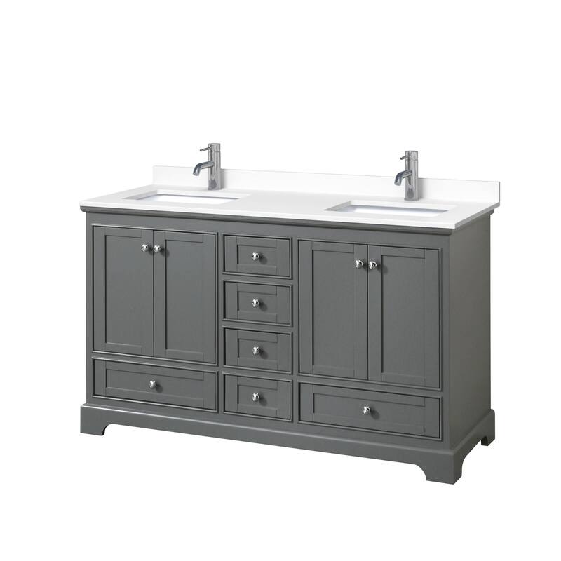 Wyndham Collection Deborah 60" Free Standing Double Basin Vanity Set - Dark Gray / White Cultured Marble Top / Polished