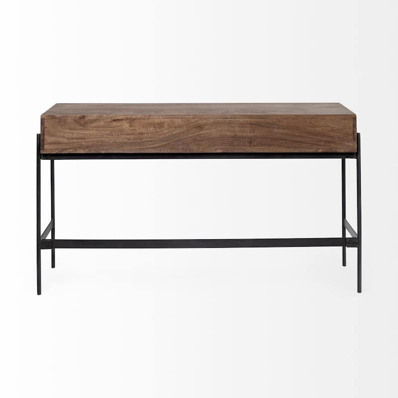 Glenn I Square Dark Brown Wood and Iron Black Frame Side Table