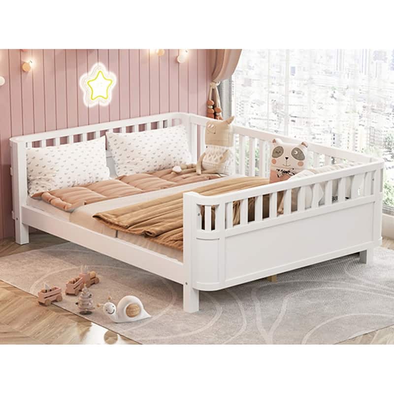 Full Size Wood Platform Bed for Kids - White