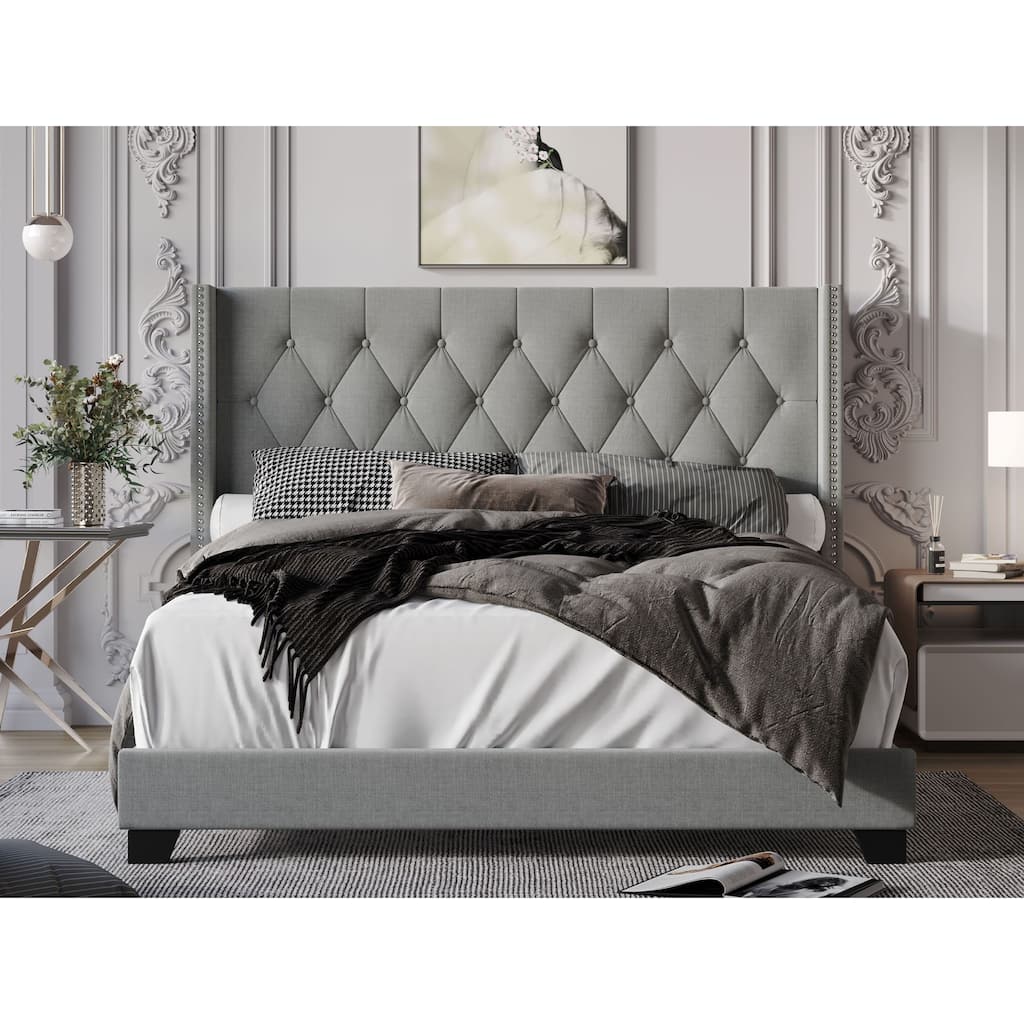 Brady Upholstered Tufted Wingback Panel Bed