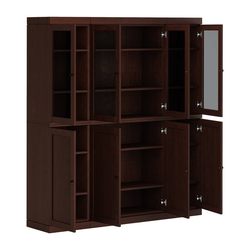 Palace Imports 100% Solid European Oak Hardwood Modular China Cabinet with Shaker and Tinted Glass Doors - 64" Wide, 71.5" Tall