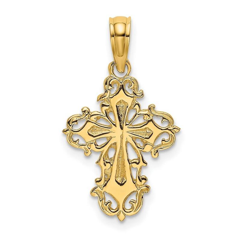 Curata 14k Yellow Gold Small Ornate Cross Pendant Necklace 12mm x20mm