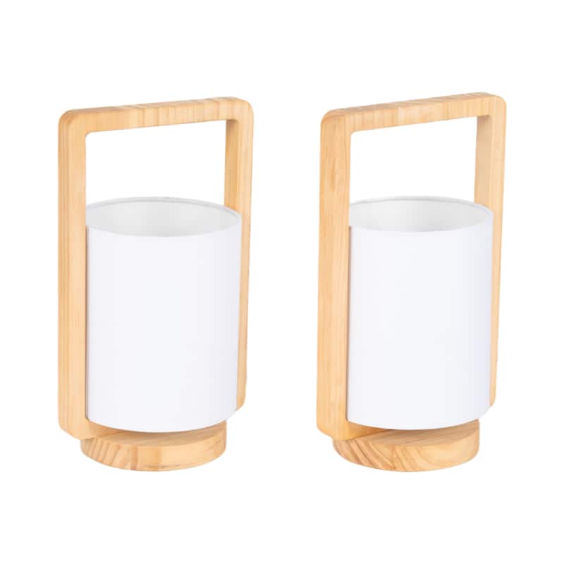 Sagebrook Home Set of Two, Wood Cylinder Table Lamps