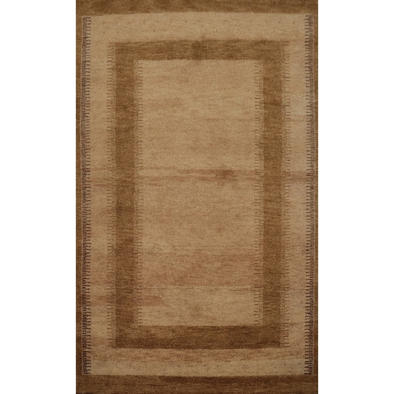 Hand Knotted Oriental 100% Wool Carpet Modern Geometric Brown Gabbeh Area Rug - 7' 11'' X 5' 7''