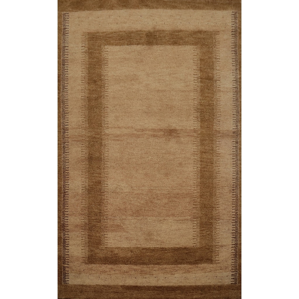 Hand Knotted Oriental 100% Wool Carpet Modern Geometric Brown Gabbeh Area Rug - 7' 11'' X 5' 7''