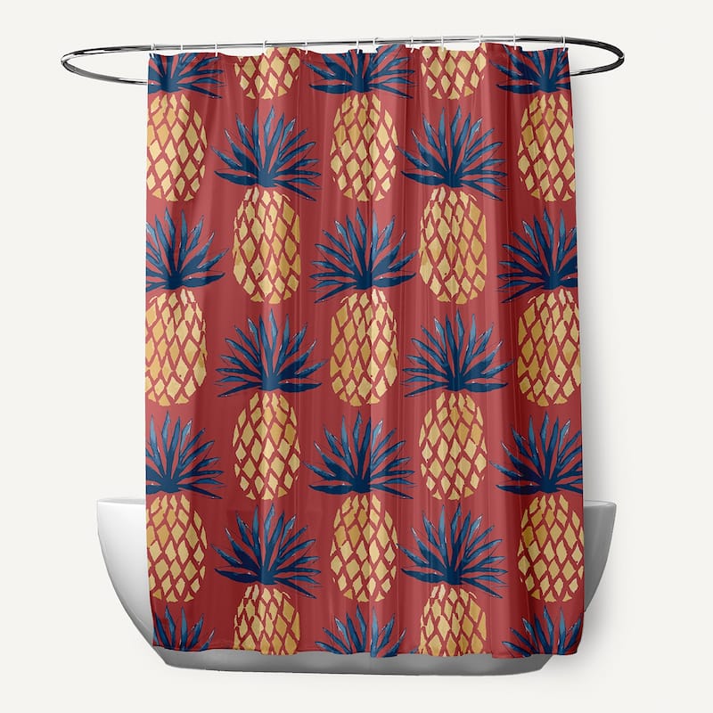Pineapple Stripes Shower Curtain - Ligonberry Red
