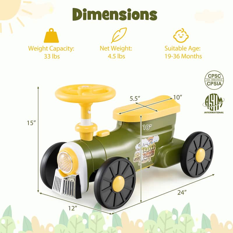Kids Ride On Sliding Car with Steering Wheel Sound and Under Seat Storage Foot to Floor Push Toy Vehicle for Toddlers