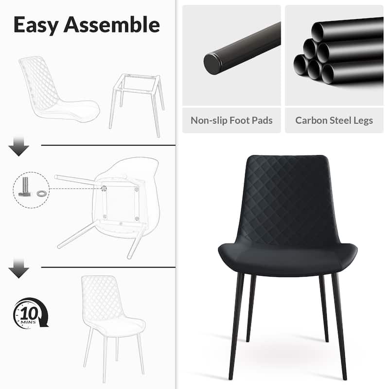Black PU Leather Dining Chair Set of 4 with Metal Legs