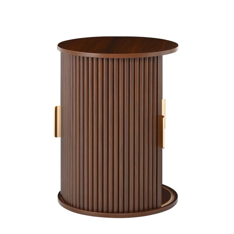 Mid-Century Modern Coffee & End Table Set with Tambour Doors - 2-Piece Wood Finish Living Room Storage