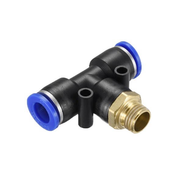 Push To Connect Fittings T Type Thread Tee 25/64" x 1/4" G Male Thread Blue 5pcs - 25/64" OD x 1/4" G Male