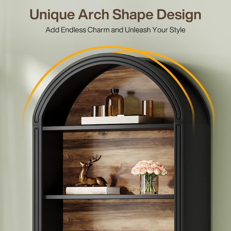 75.98" Tall Arched Bookcase with 6 Storage Shelves - 11.81"D x 31.5"W x 75.98"H