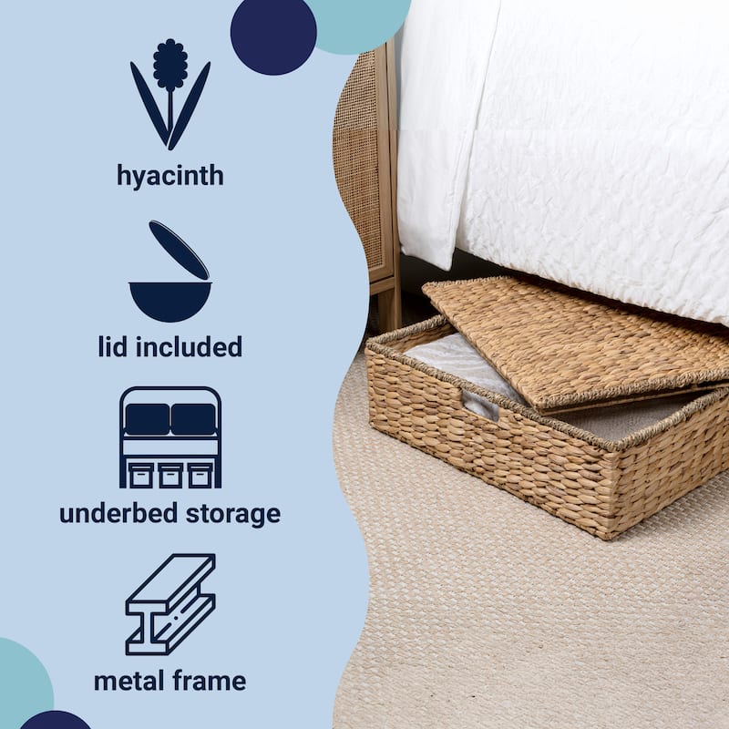 Happimess 30" Hand-Woven Underbed Wicker Storage Basket with Lid
