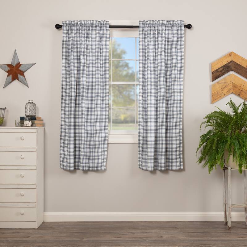 Sawyer Mill Plaid Short Panel Set - Short Panel 63x36 - Short Panel 63x36 - Denim Blue/Soft White