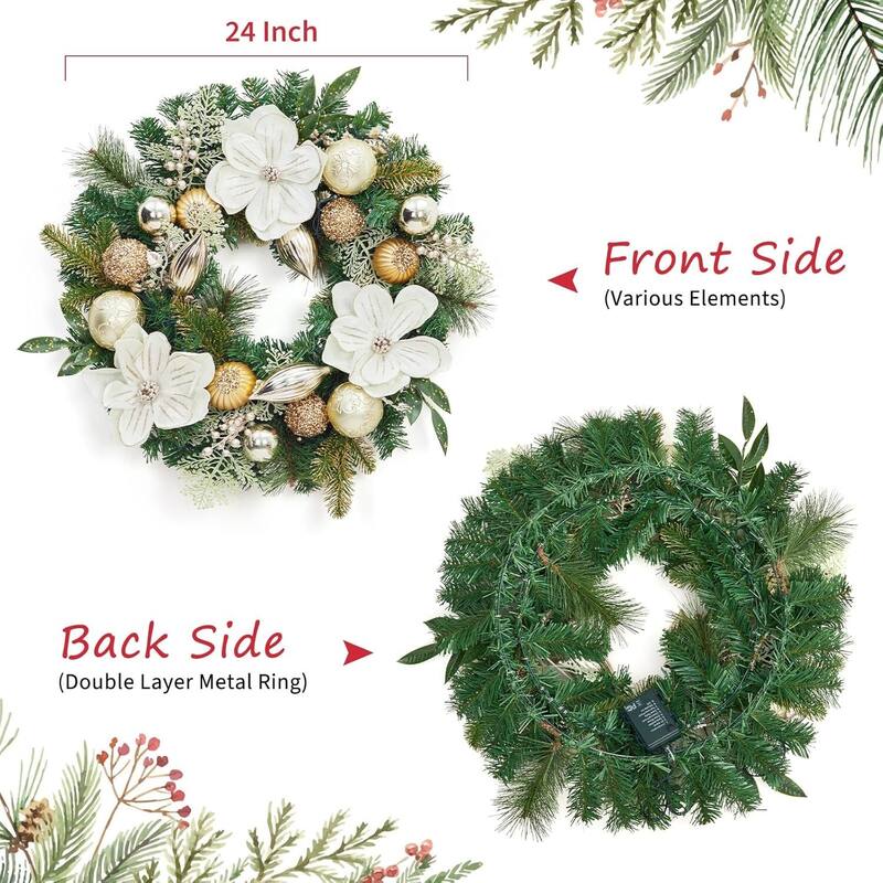24 Inch PVC Christmas Wreath, White Pine Magnolia Garland for Front Door - N/A