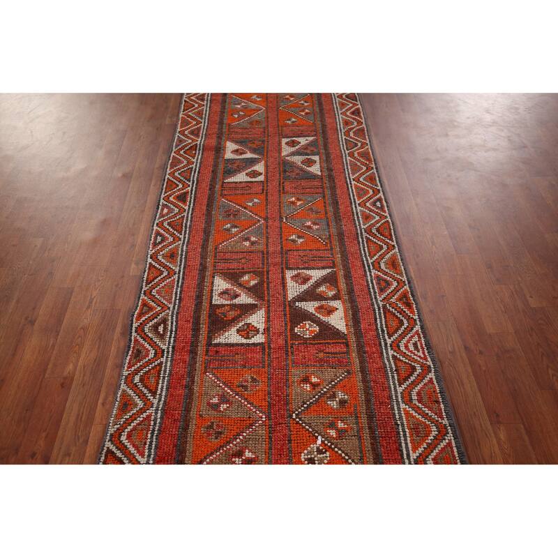 Tribal Anatolian Turkish Vintage Runner Rug Hand-Knotted Wool Carpet - 2'11"x 10'0"