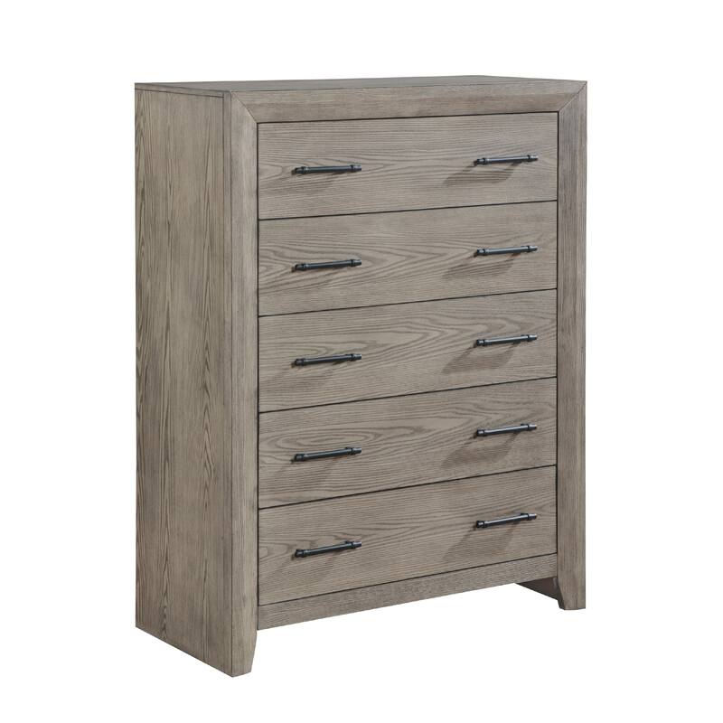 Laso Tall Dresser Chest, 5 Drawers w Metal Handles, Gray Acacia Wood