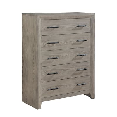 Laso Tall Dresser Chest, 5 Drawers w Metal Handles, Gray Acacia Wood
