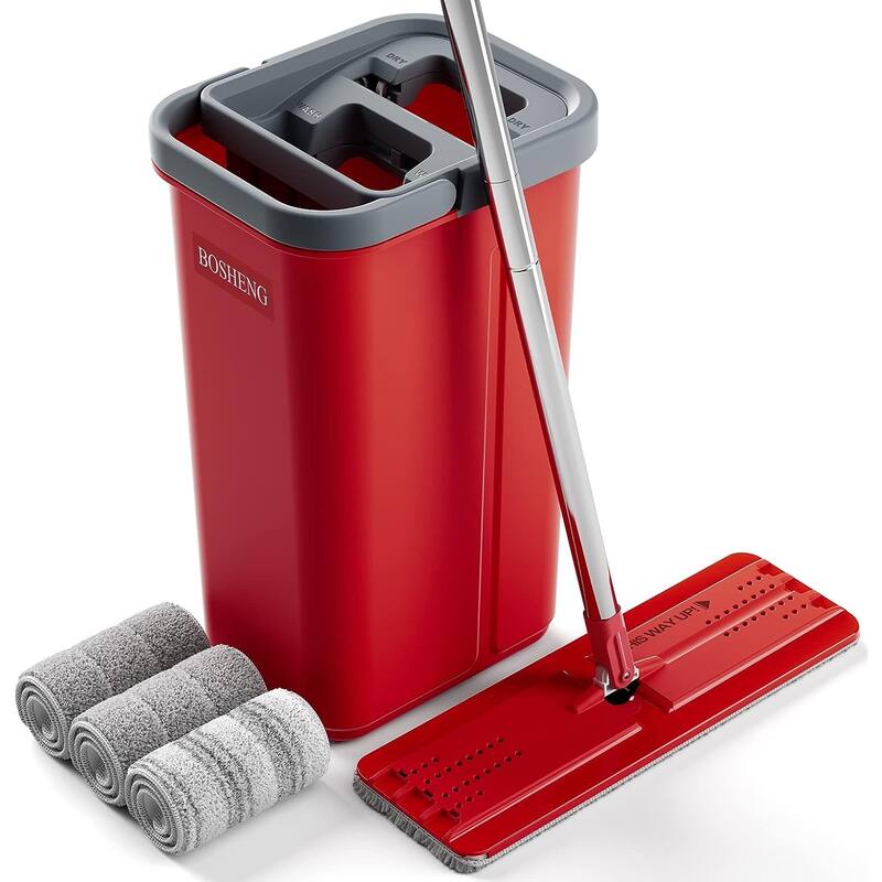 Flat Squeeze Mop and Bucket with Wringer Set, 3 Washable Microfiber