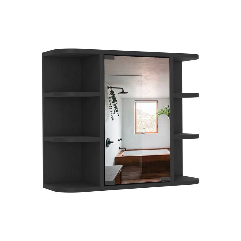 Light Gray Medicine Cabinet - 19.6" H, Mirror Door, 6 Open Shelves, 3 Interior Shelves, Wall-Mounted Storage
