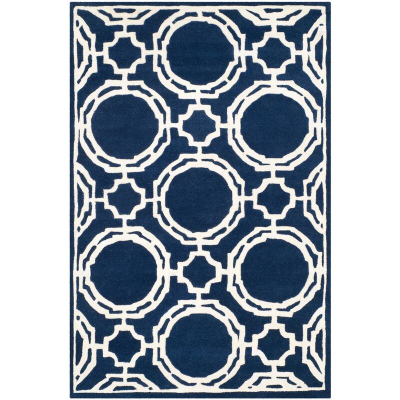 SAFAVIEH Handmade Chatham Monnie Modern Wool Rug - 4' x 6' - Dark Blue/Ivory - Rectangle