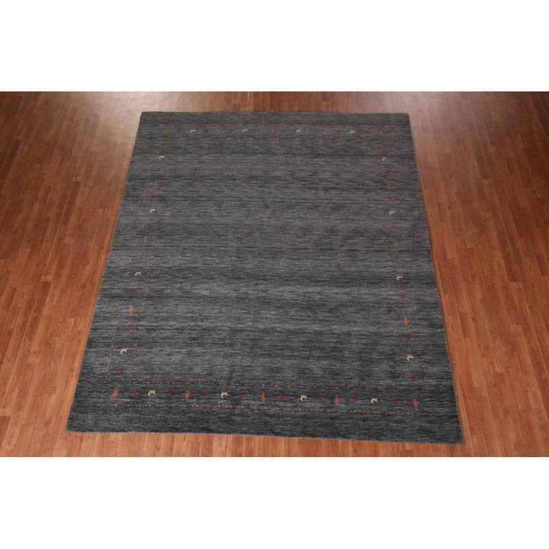 Tribal Gabbeh Indian Area Rug Handmade Grey Wool Carpet - 8'4" x 9'9"