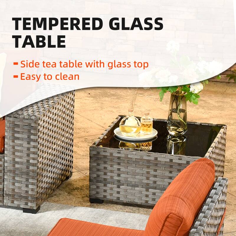 OVIOS Patio Wicker Furniture Wide Arm 7-piece Fire Pit Set with Table